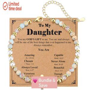 Christian Cross Bead Bracelet with Extender, 7" Length, Stone Material